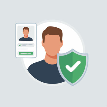 User profile protected by shield and checkmark, identity security icon