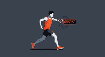 Fototapeta premium Athlete Displaying Running Time Illustrated With Digital Clock And Speed Concept Design