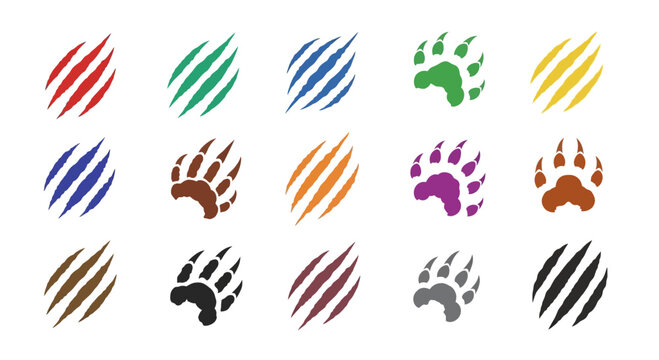 Collection of Colorful Claw Marks and Paw Prints Icons