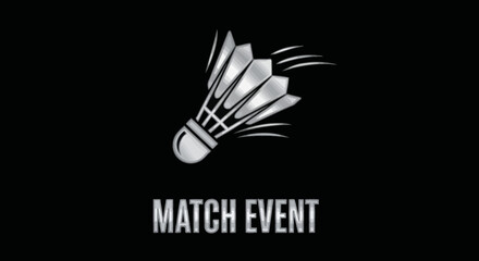 Fototapeta premium Badminton Match Event Logo Illustrating Sports Competition Against Black Background