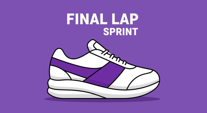 Athletic Footwear Illustration Depicting Final sprint, Running Shoe, Purple Background