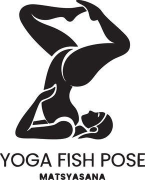 Yoga fish pose illustration, woman in matsya asana or fish yoga posture isolated on white background
