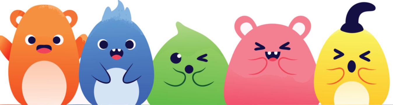 Colorful cartoon animal friends standing in a row together