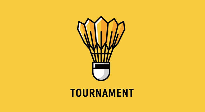 Badminton Tournament Emblem Illustration Against a Vibrant Yellow Background Design