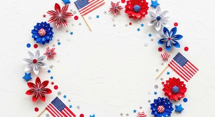 Obraz premium Independence day patriotic floral arrangement with american flags festive celebration