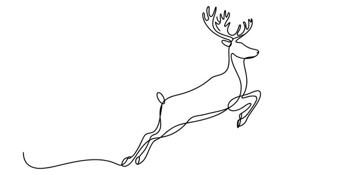 Continuous one line drawing of a jumping deer isolated on white background, Vector
