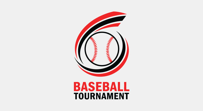 Baseball Tournament Logo Design With Red And Black Stylized Baseball Elements