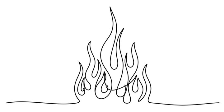 Continuous single line drawing of a simple fire flame icon isolated on white background, Vector