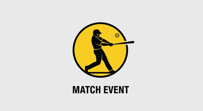 Baseball Player Silhouetted Striking Ball Within A Circular Yellow Design