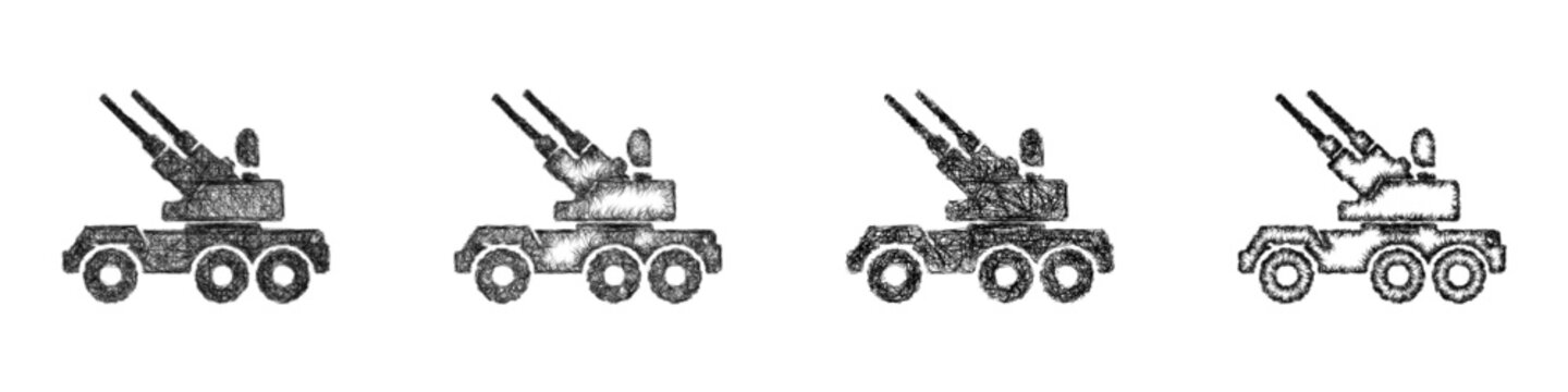 Sketch anti aircraft vehicle icon design set