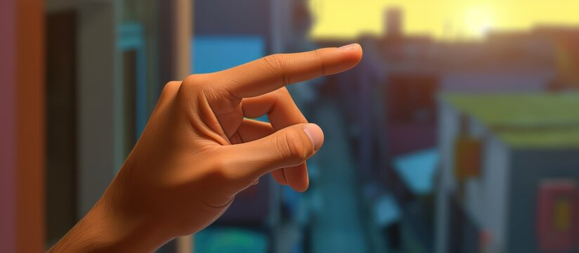 A decisive hand points the way forward against the backdrop of a vibrant, sun-drenched city.