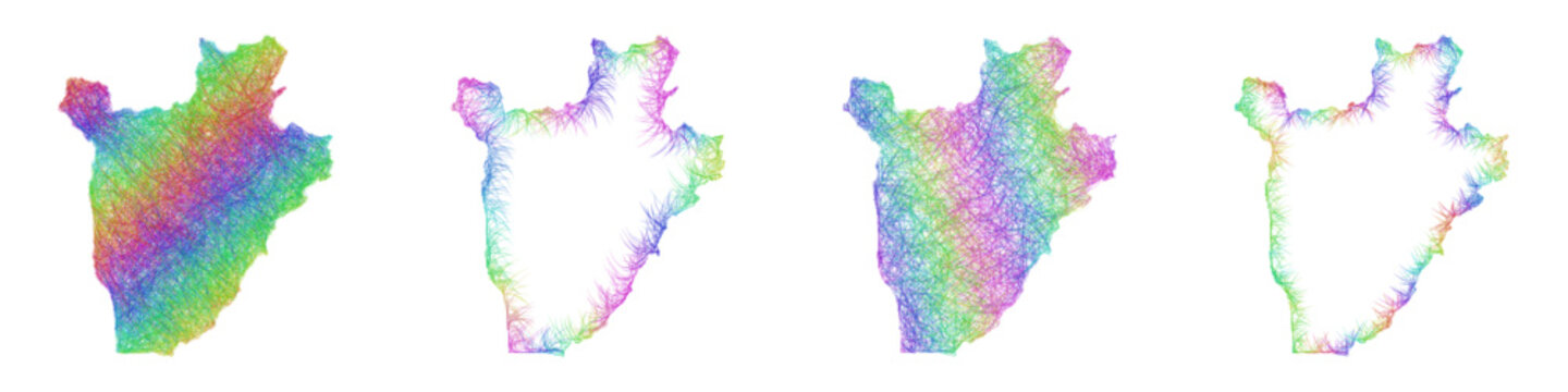 Rainbow sketch Burundi map design set