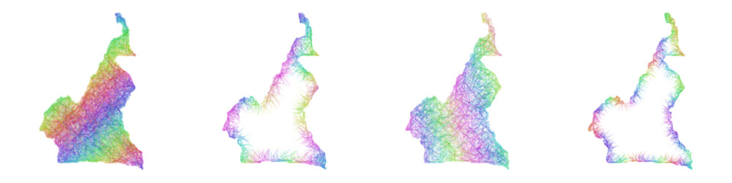 Rainbow color sketch Cameroon map design set