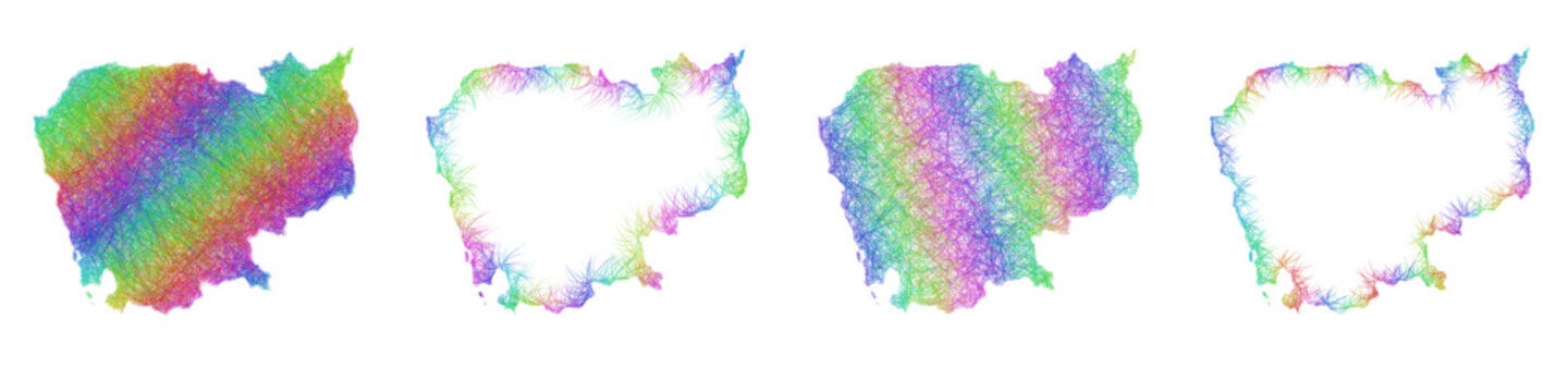 Rainbow color sketch Cambodia map design set