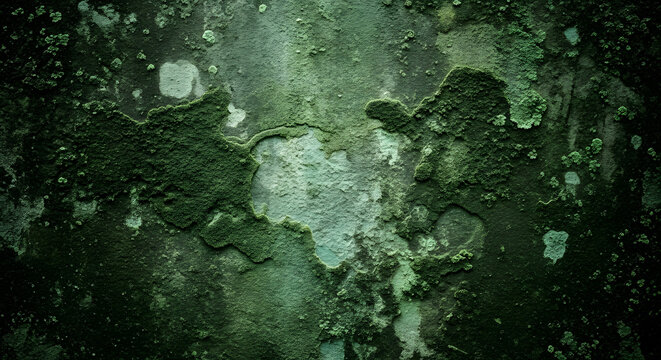 Dark grungy wall texture with moss, background