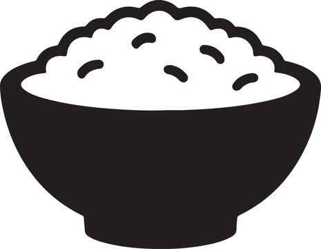 Minimal rice bowl vector icon for Asian food menus, restaurant branding, and modern design