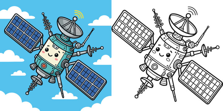 cartoon satellite cartoon vector illustration lineart and clipart for children coloring book