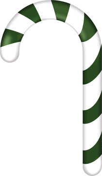 Green Christmas candy cane peppermint stick isolated on white
