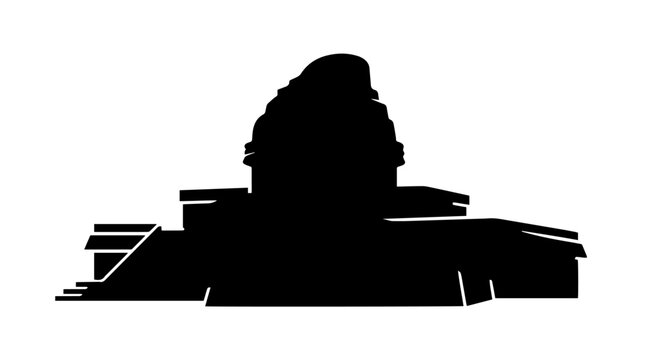 Vector silhouette of El Caracol Observatory with circular tower and stepped base, iconic Mexican Mayan architectural landmark art
