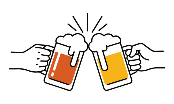 Beer Mug Toast Clinking Hands Minimalist Illustration