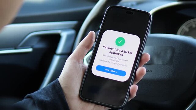 Professional booking an international flight on the go. Scrolling through destinations like Dubai on a mobile app. Shows successful payment confirmation. Perfect for tourism, business travel, and