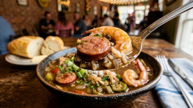 orleans creole gumbo food at a restaurant louisiana stew