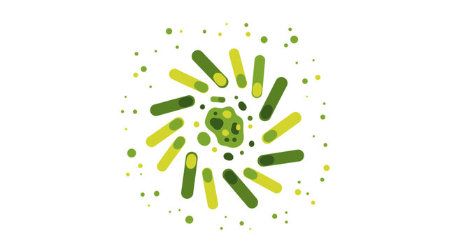 Abstract swirling pattern of green and yellow bacteria or cells on white background