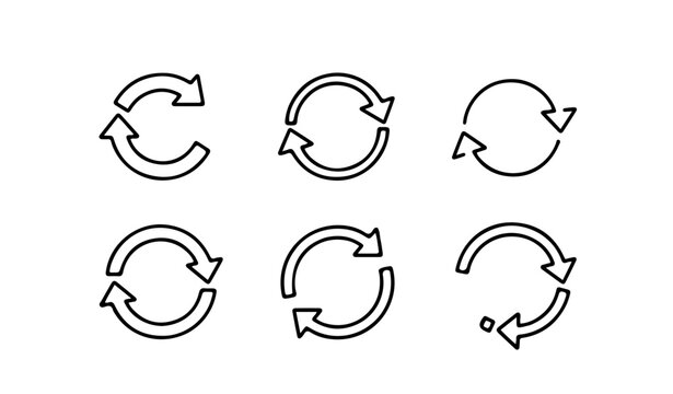 Minimalist line icons of circular arrows for sync refresh and repeat process