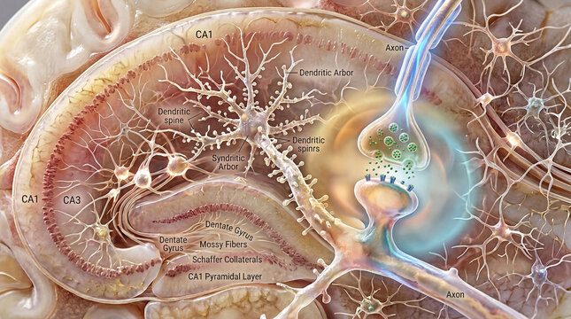Unveiling the brain's intricate memory pathways showing dynamic neural connections within the Hippocampus