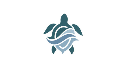 Fototapeta premium Stylized Sea Turtle with Ocean Waves Icon, Marine Life Symbol, Minimalist Design