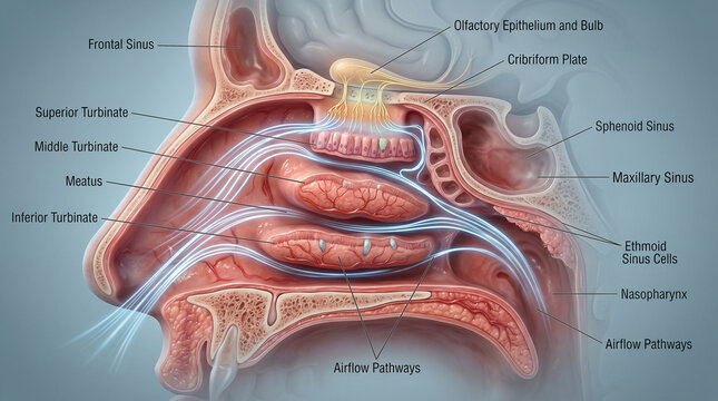 Respiration's intricate dance unveiled within the human nasal passage and its remarkable olfactory landscape