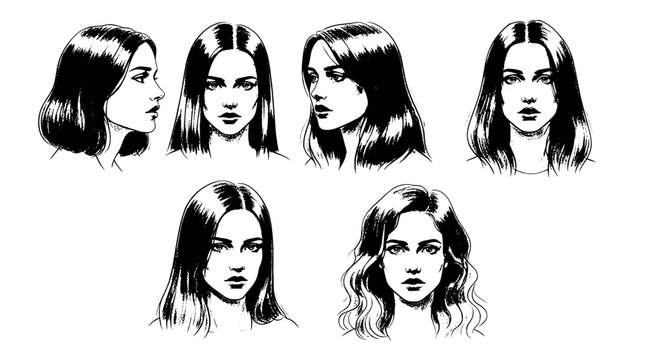Hairstyle mannequin hair braids set of five front view icons for salon styling and beauty graphic design