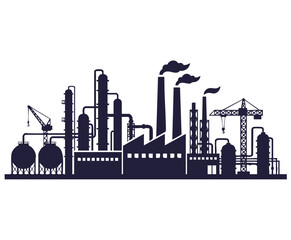 Fototapeta premium A detailed illustration of an industrial factory complex with multiple buildings and towers