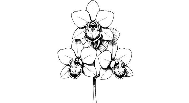 Flower bee botanical sketch with detailed line art petals and insect pollinator pose isolated on white background
