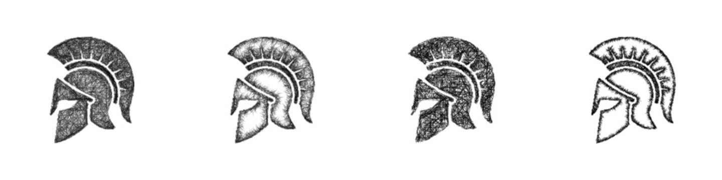 Sketch roman helmet icon design set