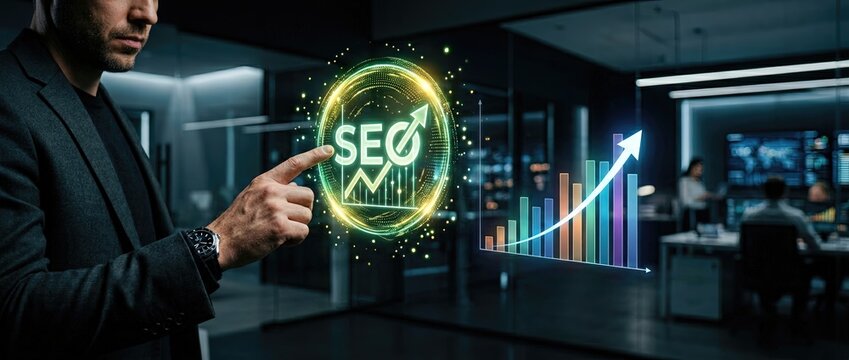 Boost your seo strategy analyzing growth metrics in a modern business office environment with data visualization techniques