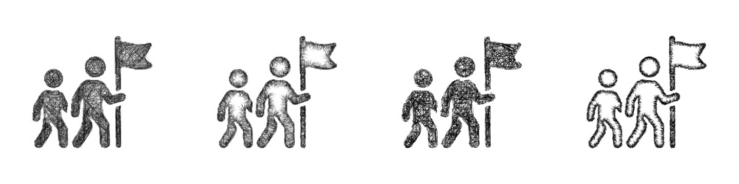 Sketch escort quest icon design set