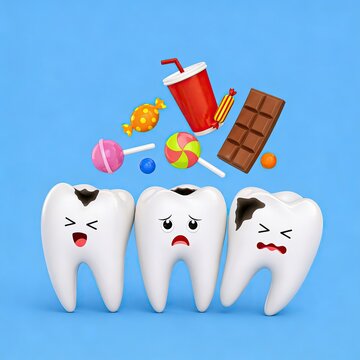 Damaged Teeth Under Sweets and Sugary Drink