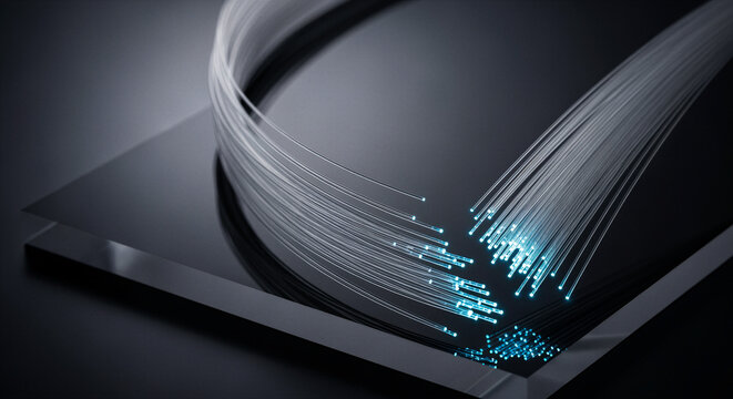 Glasfaser-Internet Daten&uuml;bertragung als abstraktes Technologie-Konzept mit leuchtenden Lichtwellen