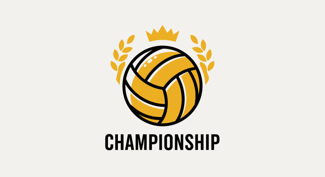 Championship Volleyball Emblem: Golden Ball, Crown, and Laurel Wreath Design