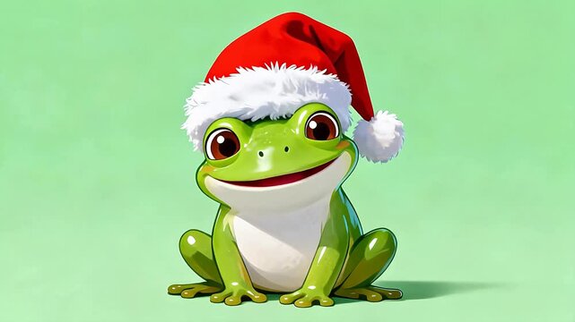 Frog wearing Santa hat