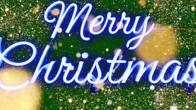 Merry Christmas, neon text, holiday greeting, festive background, green glitter 4k ai