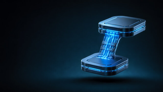 Secure Data Bridge Module with Glowing Digital Connection