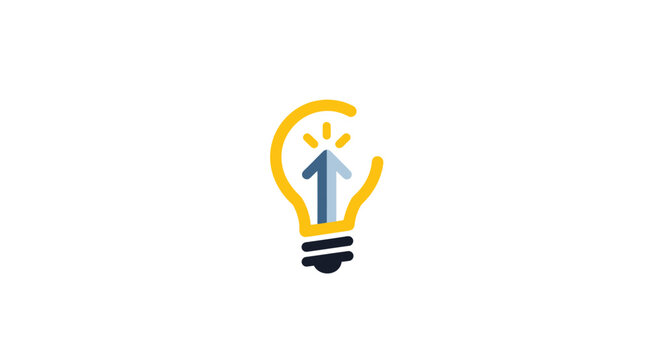 Creative concept represented by an illuminated lightbulb with an upward arrow for innovation and