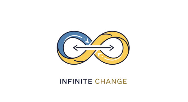 Conceptual infinity symbol logo depicting endless progress and continuous evolution without end