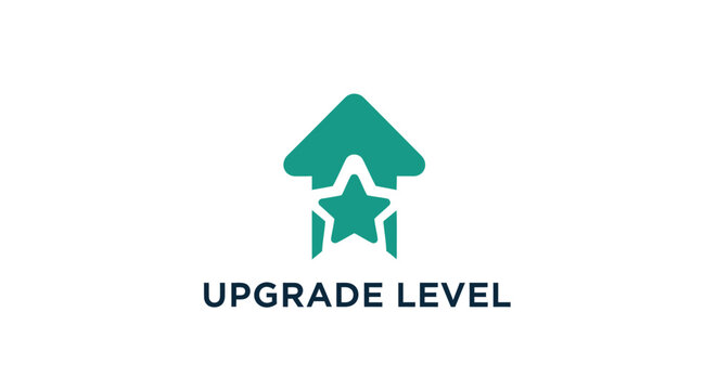 Upgrade Level Logo Featuring Star and Arrow Symbolizing Growth and Development, Minimalist Design