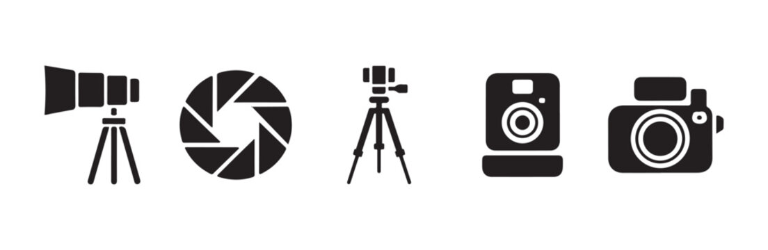 Camera and photography equipment icons set.