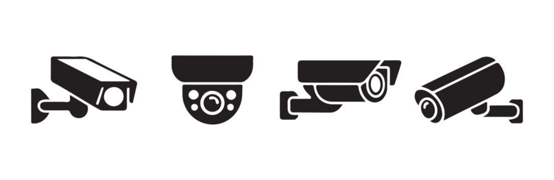 Set of cctv cameras isolated on white background digital art.