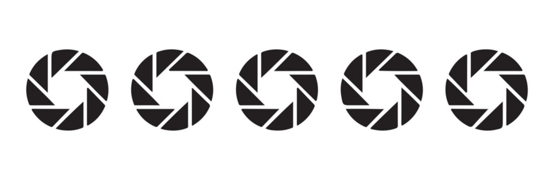 Camera lens aperture blades abstract vector icon elements.