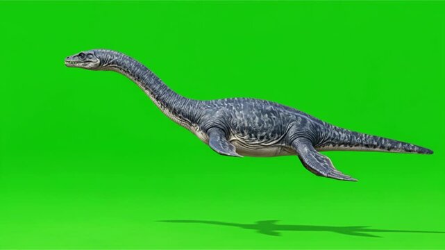 plesiosaur swimming isolated on green background